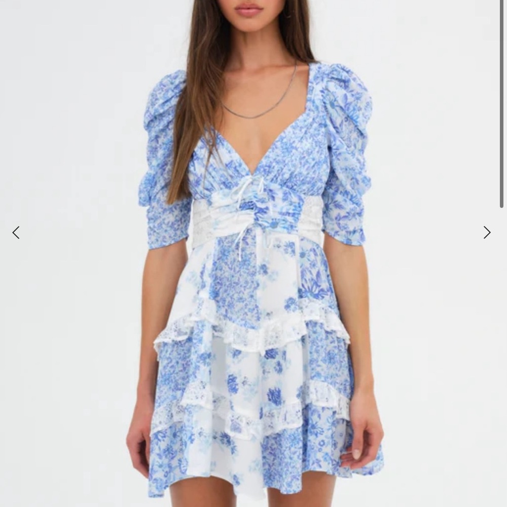 For Love and Lemons Rosalyn Blue Mini Dress